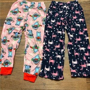 Kids Pajama Bottoms - Pink and Purple with Santa Stitch and Unicorns